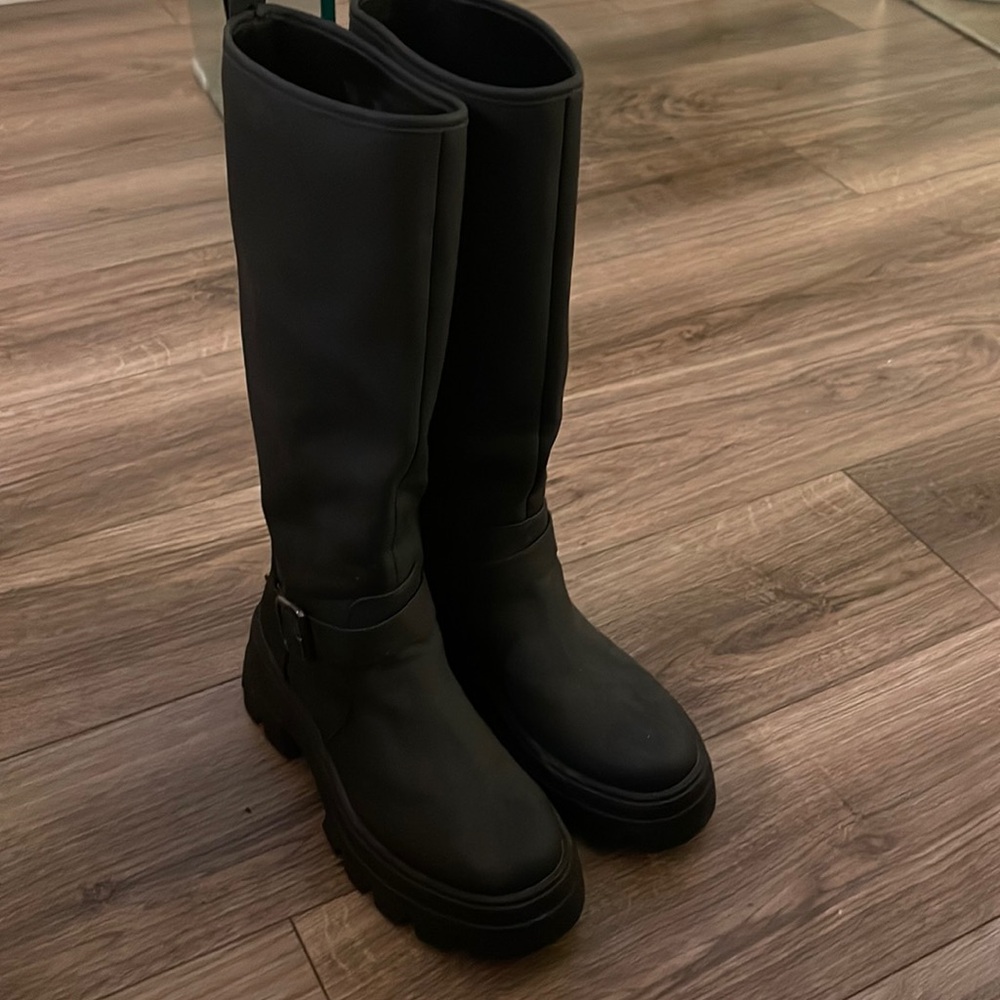 Black Women's Combat Moto Knee Boots
